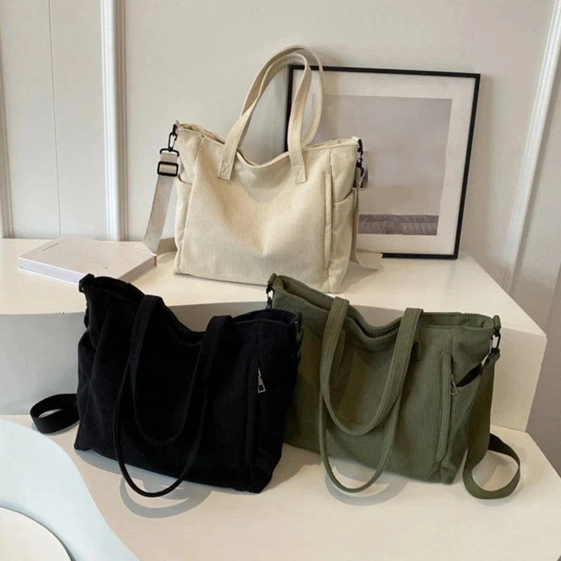 Sac à main rayé en velours côtelé pour femme