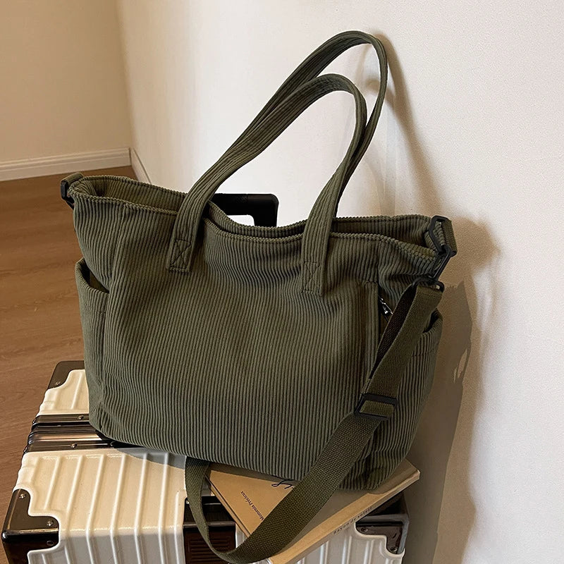 Sac à main rayé en velours côtelé pour femme