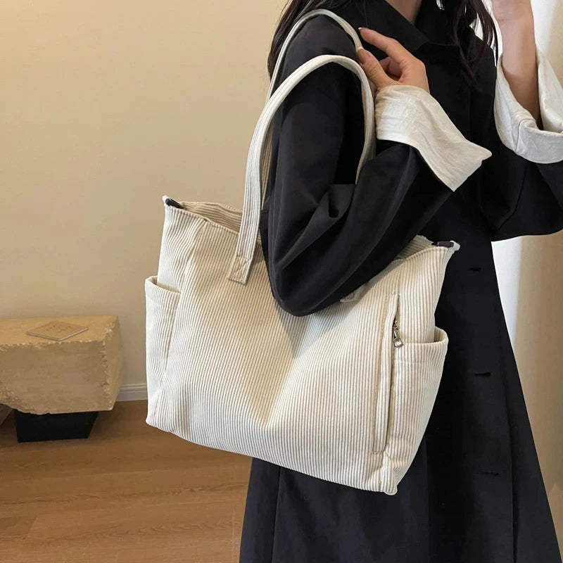 Sac à main rayé en velours côtelé pour femme