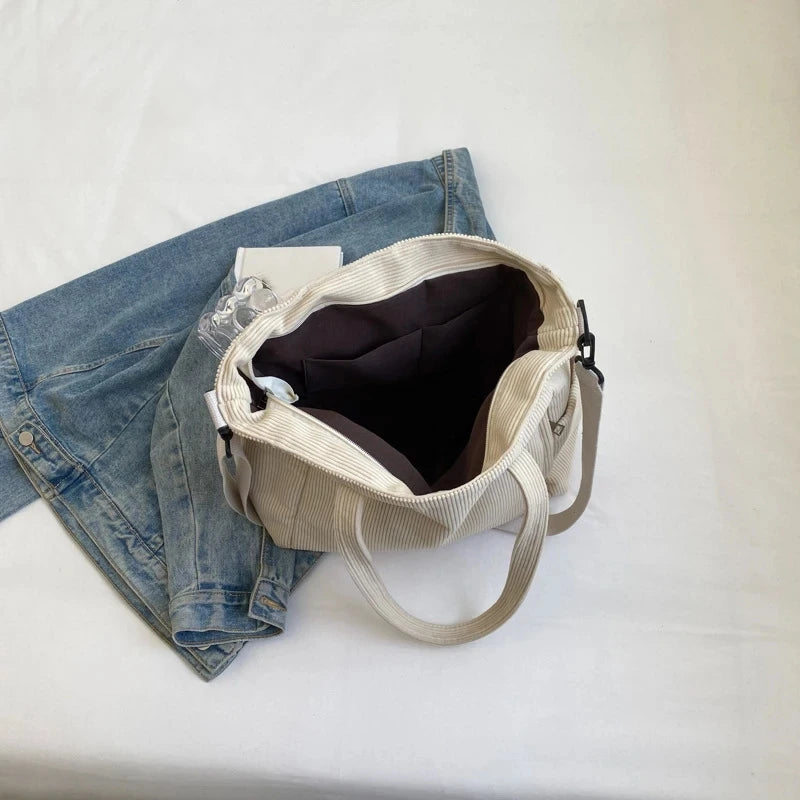 Sac à main rayé en velours côtelé pour femme